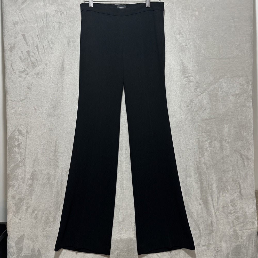 Theory iWG Leisure Flare Mott Crepe Pants Women's S Black Back Elastic Waistband